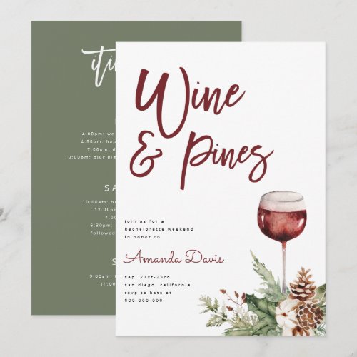 Wine &amp; Pines Cabin Mountain Bachelorette Weekend Invitation