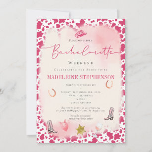 Wine Pink Cowgirl Country Bachelorette Itinerary Invitation