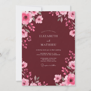 Wine Pink Watercolor Wedding Invitation