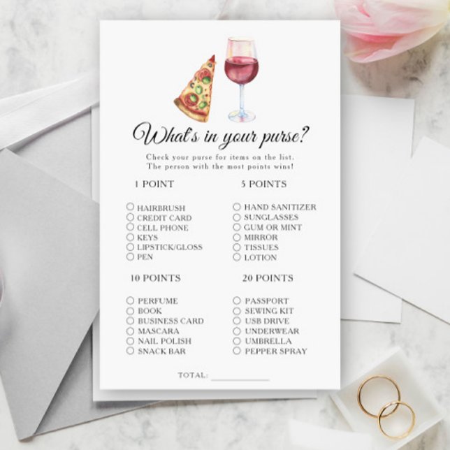 Wine & pizza bridal shower What's in your purse  (Creator Uploaded)