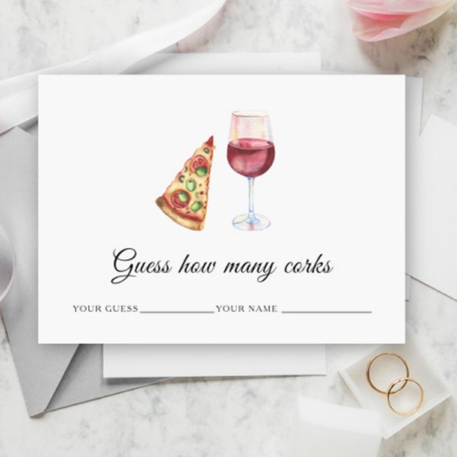 Wine & Pizza - How many corks bridal game Enclosure Card (Creator Uploaded)