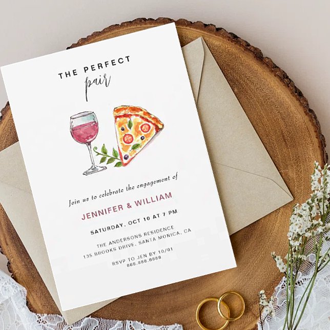 Wine & Pizza Perfect pair Engagement Party Invitation (Creator Uploaded)