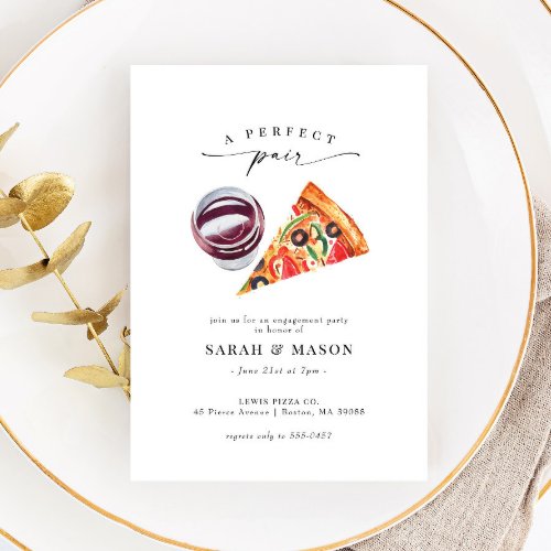 Wine  Pizza Perfect Pair Engagement Party Invitation