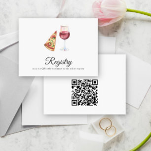 Wine,Pizza QR Code Bridal Shower Registry Enclosure Card