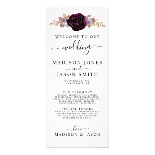 Wine Plum Mauve Fall Floral Wedding Program