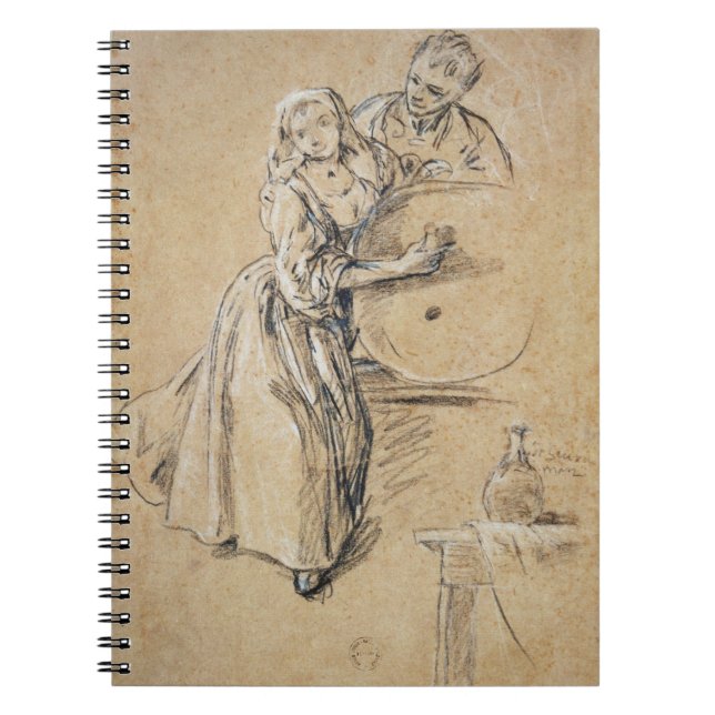 Wine-pourer with a Young Man (chalk) card Notebook (Front)
