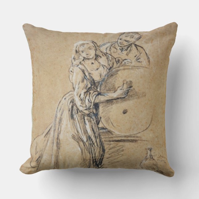 Wine-pourer with a Young Man (chalk) card Throw Pillow (Front)