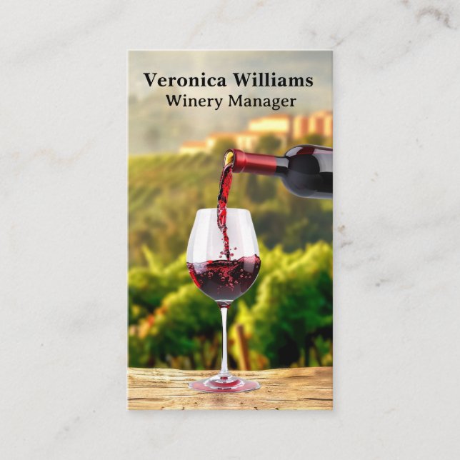 Wine Pouring in Front of Vineyard Estate Business Card (Front)