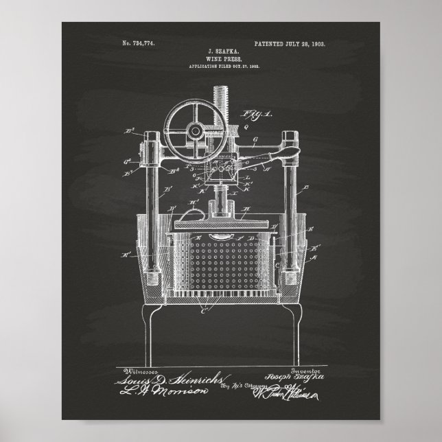 Wine Press 1903 Patent Art Chalkboard Poster (Front)