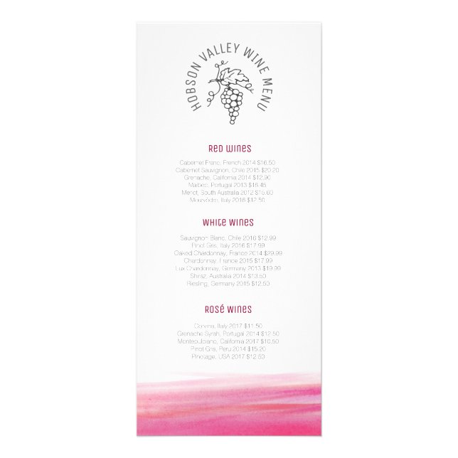 Wine price list custom red art rack card (Front)