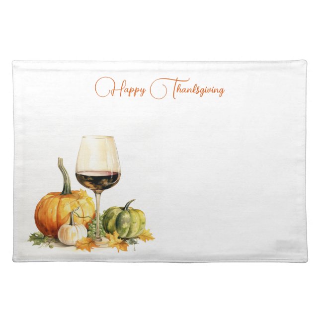 Wine & Pumpkins, Happy Thanksgiving Cloth Placemat (Front)