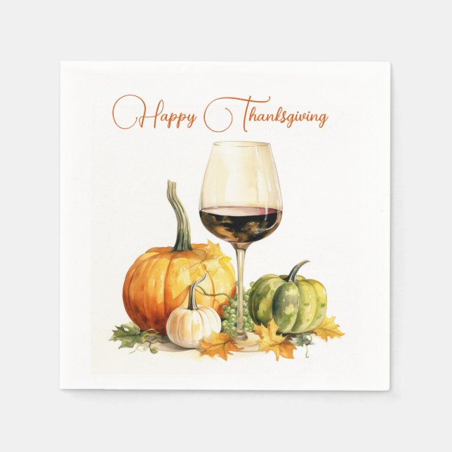 Wine & Pumpkins, Happy Thanksgiving Napkins (Front)