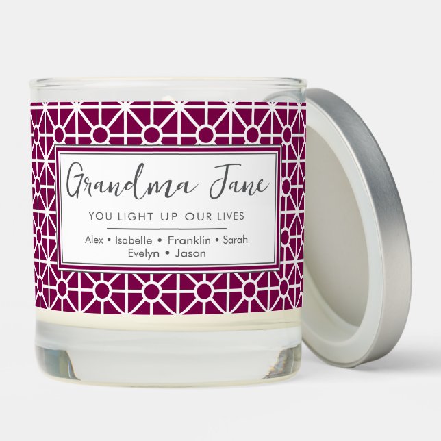 Wine Purple and White Pattern Personalized Scented Candle (Lid)