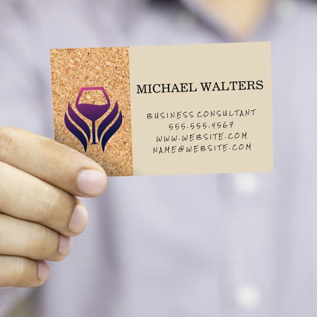 Wine Purple Logo | Cork Print Texture Background  Business Card (Creator Uploaded)