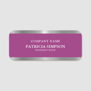 Wine Purple Silver Metallic Modern Classic Name Tag
