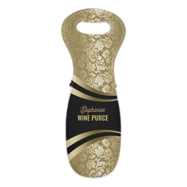 Wine Purse Gold & Black Dynamic Geometric Design  Bag (Back Flat)