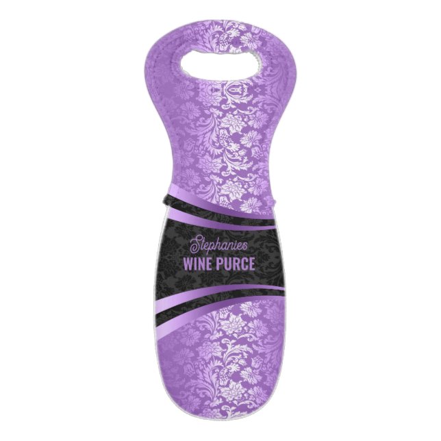 Wine Purse Purple & Black Geometric Design  Wine Bag (Back Flat)