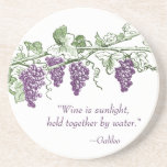 Wine Quote coasters<br><div class="desc">Wine is sunlight, held together by water... beautiful wine quote by Galileo. Perfect for a wine tasting party, and great gift for wine lovers!</div>