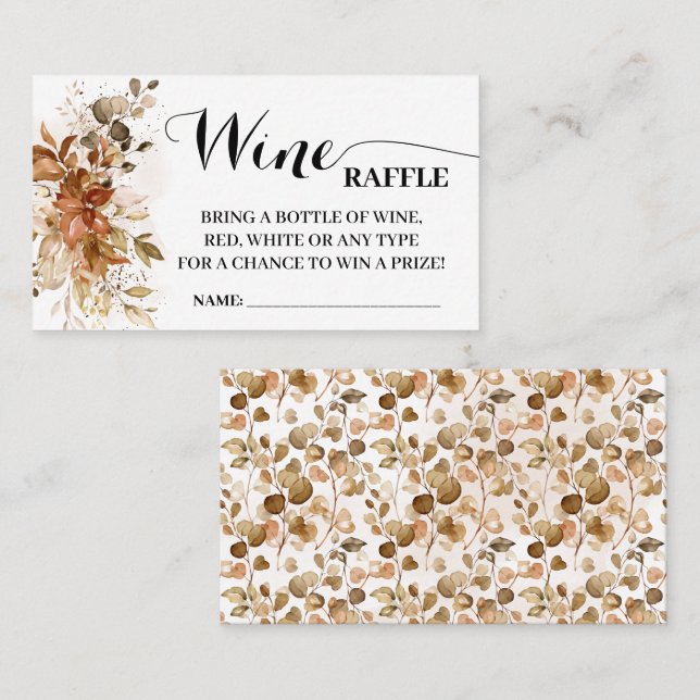Wine Raffle Ticket card Autumn Fall Bridal Shower (Front/Back)