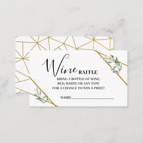 Wine Raffle Ticket Greenery Gold Shower card