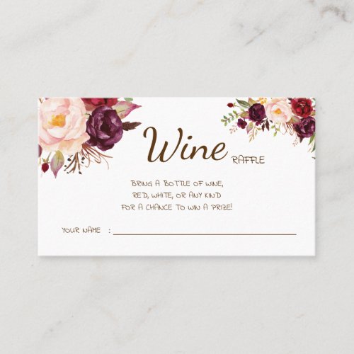 Wine Raffle Wedding Bridal Shower Marsala card