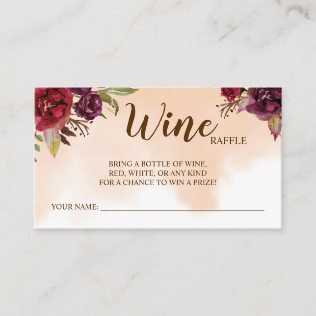 Wine Raffle Wedding | Burgundy  Bridal Shower card (Front)