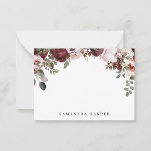 Wine Red and Blush Floral Watercolor Note Card