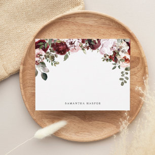 Wine Red and Blush Floral Watercolor Note Card