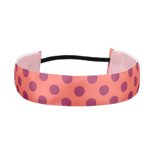 Wine red and living coral polka dots athletic headband