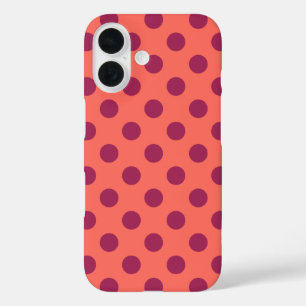 Wine red and living coral polka dots iPhone 16 case