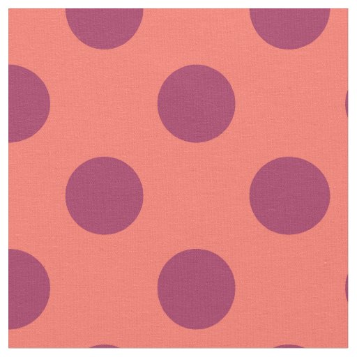 Wine red and living coral polka dots fabric