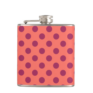 Wine red and living coral polka dots flask