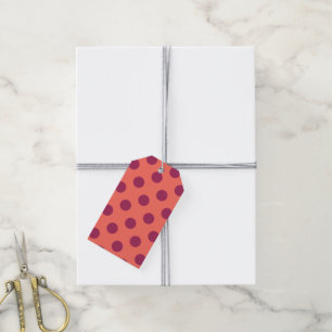Wine red and living coral polka dots gift tags