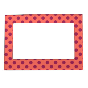 Wine red and living coral polka dots magnetic frame