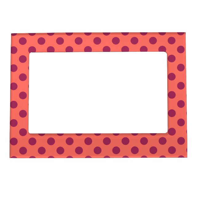 Wine red and living coral polka dots magnetic frame (Front)