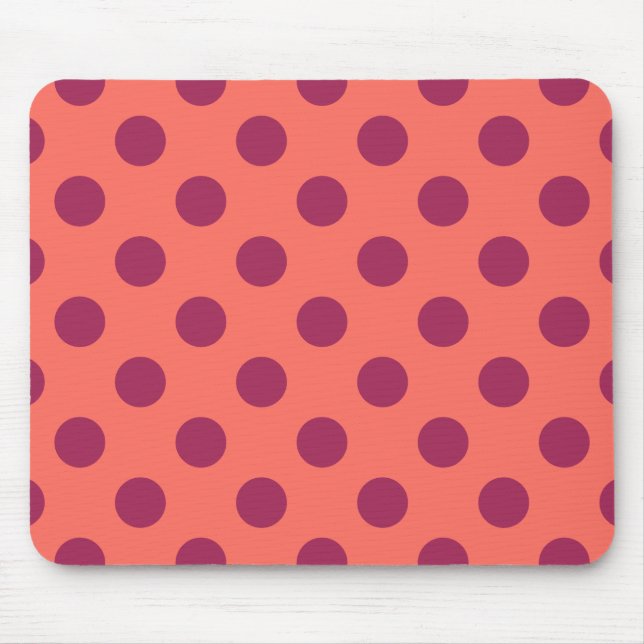 Wine red and living coral polka dots mouse pad (Front)