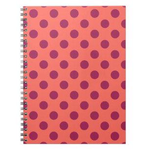 Wine red and living coral polka dots notebook