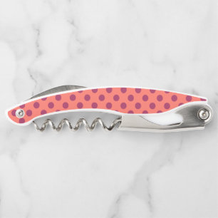 Wine red and living coral polka dots waiter's corkscrew