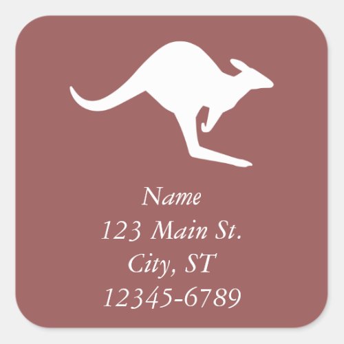 Wine Red and White Kangaroo Address Square Sticker