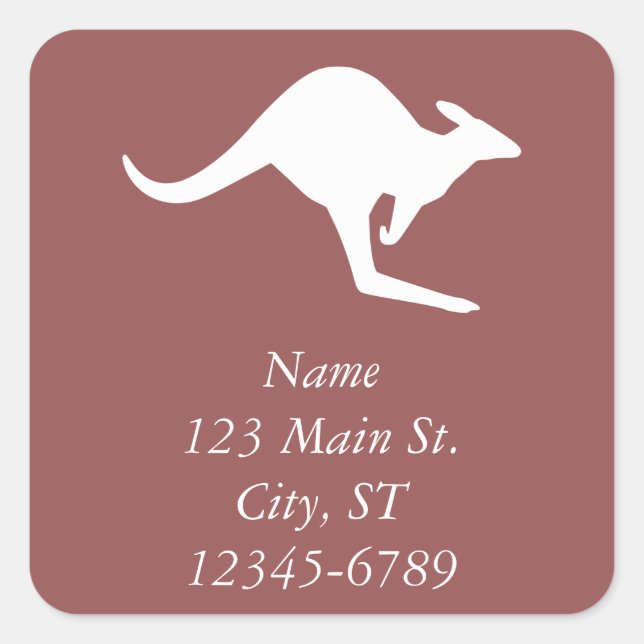 Wine Red and White Kangaroo Address Square Sticker (Front)