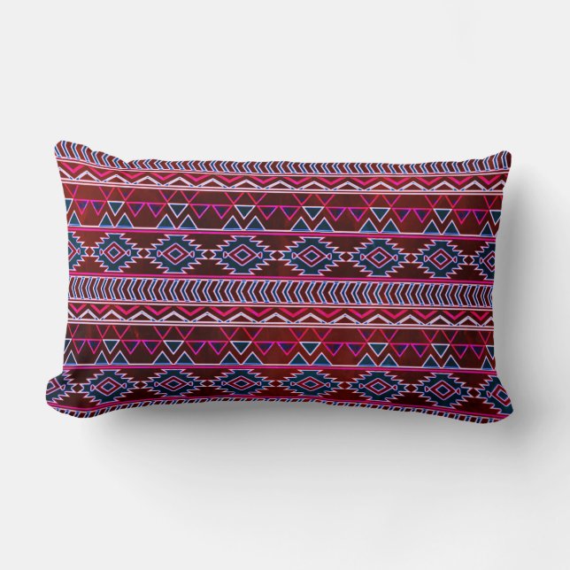 Wine Red Aztec Tribal Pattern Lumbar Pillow (Front)