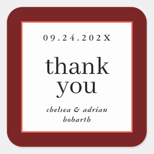 Wine Red Border Simple Wedding Favor Square Sticker