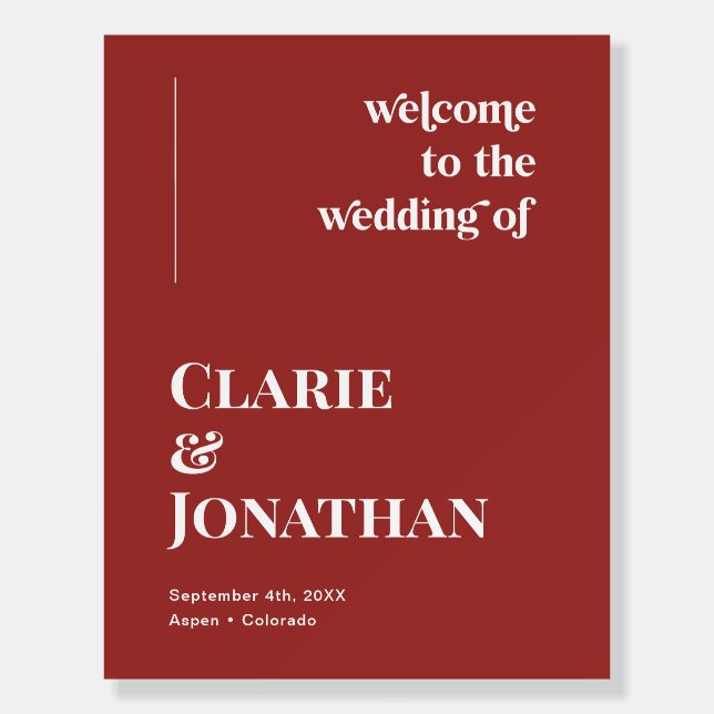 Wine Red Christmas Wedding Welcome  Foam Board (Front)
