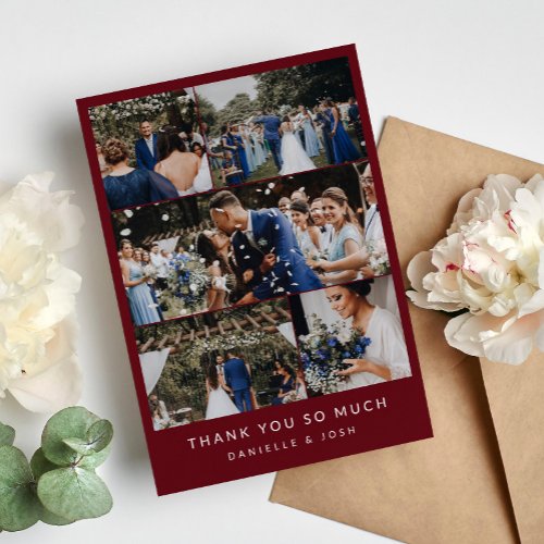 Wine Red Clean Wedding Photo Collage Thank You