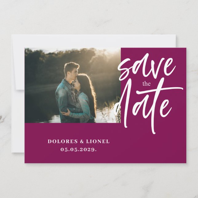 Wine Red Couple Photo Wedding Save the date (Front)