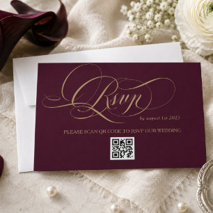Wine Red Elegant Calligraphy Wedding RSVP Card