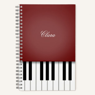 Wine Red Elegant Piano Keyboard Personalized Notebook