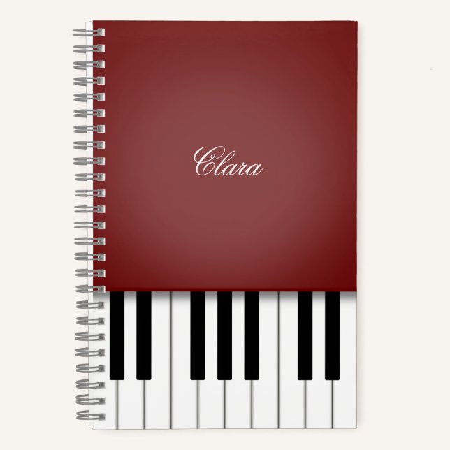 Wine Red Elegant Piano Keyboard Personalized Notebook (Front)