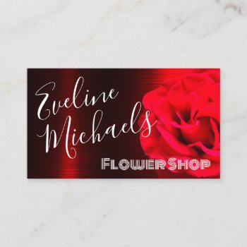 Wine Red Faux Metallic Texture And Giant Rose Business Card by TwoFatCats at Zazzle