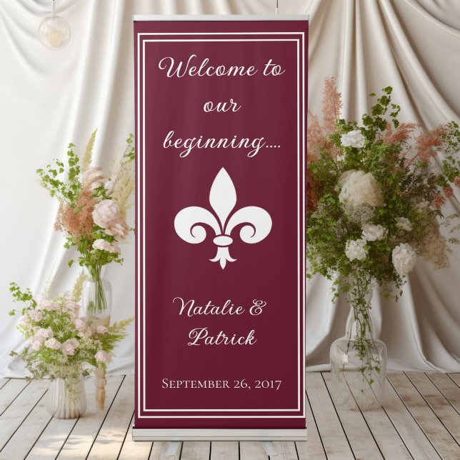 Wine Red Fleur de Lis Wedding Welcome Retractable Banner (Wine Red Fleur de Lis Wedding Welcome Retractable Banner)